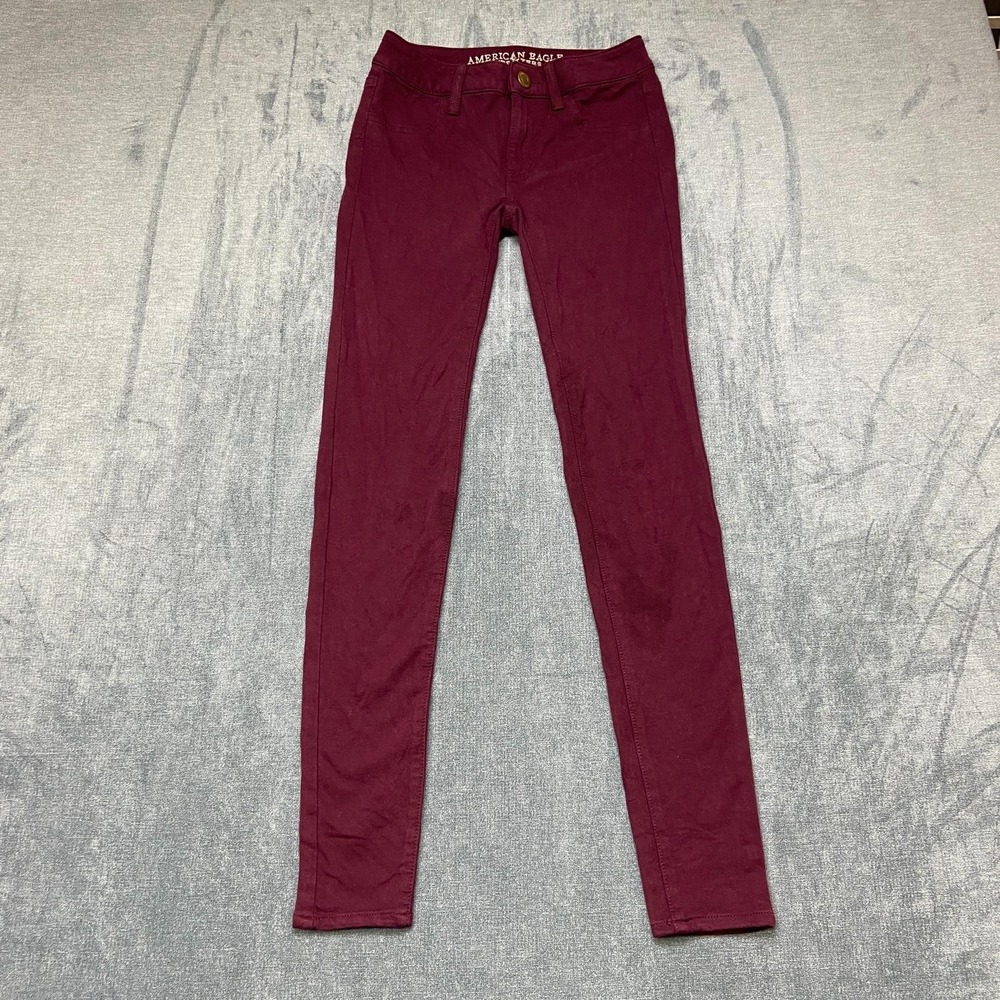 American Eagle Outfitters Jeans Women 0 25x29.5 Burgundy Stretch Low Rise Skinny